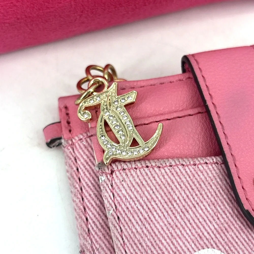 VTG Juicy Couture Pink Wallet Y2K Card Holder Logo Charm & Velour Makeup Bag